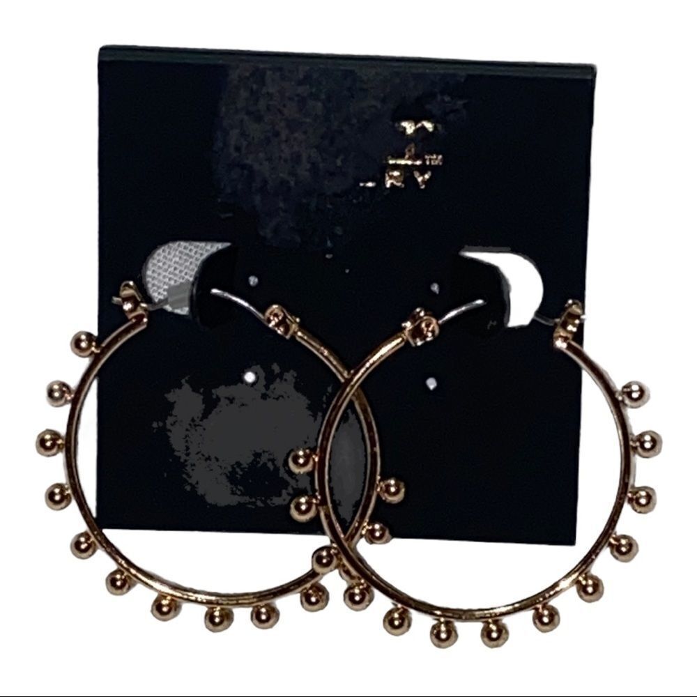 Noir Jewelry Studded Gold-Tone Hoop Leverback Earrings New